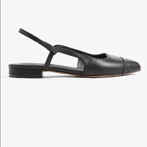 Black Cap Toe Ballet Slingback Flats with Pointed Toe - Picture 4 of 11